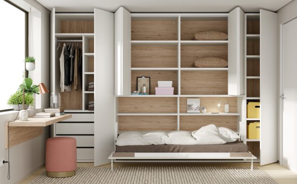 Fresh and practical space with wall-bed